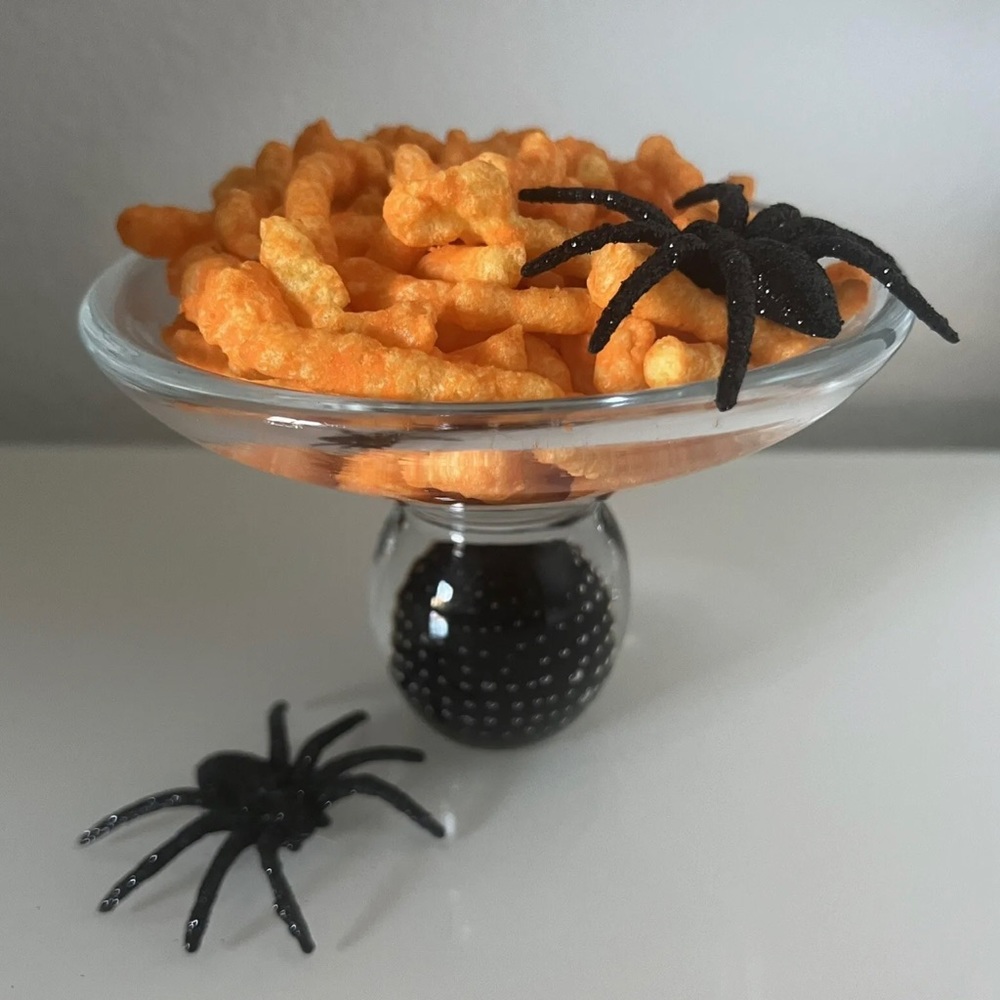 Hand Blown Glass Bowl with Black Ball Stand - 6” Diameter x 4” High
